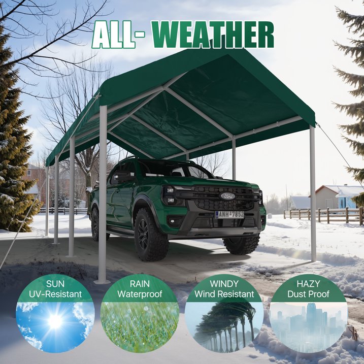 Clouddwell Carport 10x20 FT Heavy-Duty Portable Carport, Outdoor Car Canopy Shelter with Waterproof Tarp & Wind Resistant Design, Galvanized Steel Frame for Vehicle, RV, Boat, Truck Cover (Green)