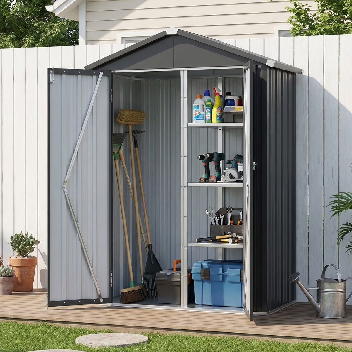 Dateyes Outdoor Metal Storage Cabinet, 3.9 X 2.2 FT Cabinet with Adjustable Shelves & Locking Doors for Home, Patio, Backyard, Garden, Black