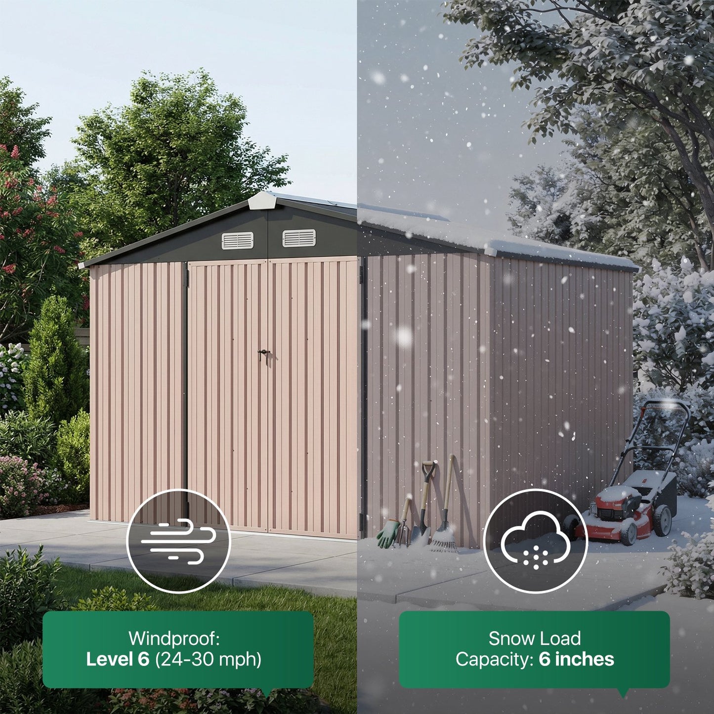 Clouddwell 10 x 8 FT Shed Outdoor Storage Shed with Double Hinged Large Door, Large Metal Shed with Lockable Door & Sloped Roof for Garden, Patio and Backyard, Brown