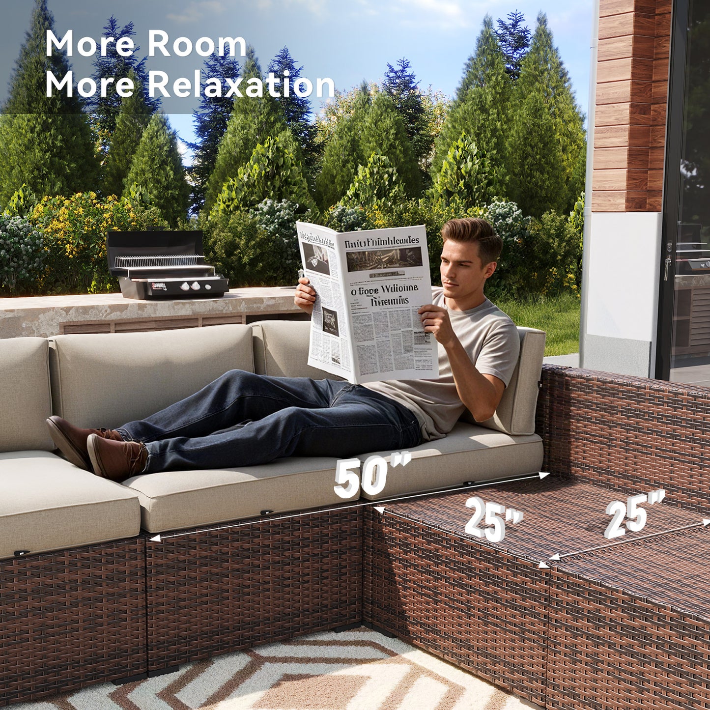 Clouddwell 7 Piece Outdoor Patio Furniture Set, All-Weather Wicker Rattan Patio Sectional Sofa Set with Coffee Table and Waterproof Cover(Beige)