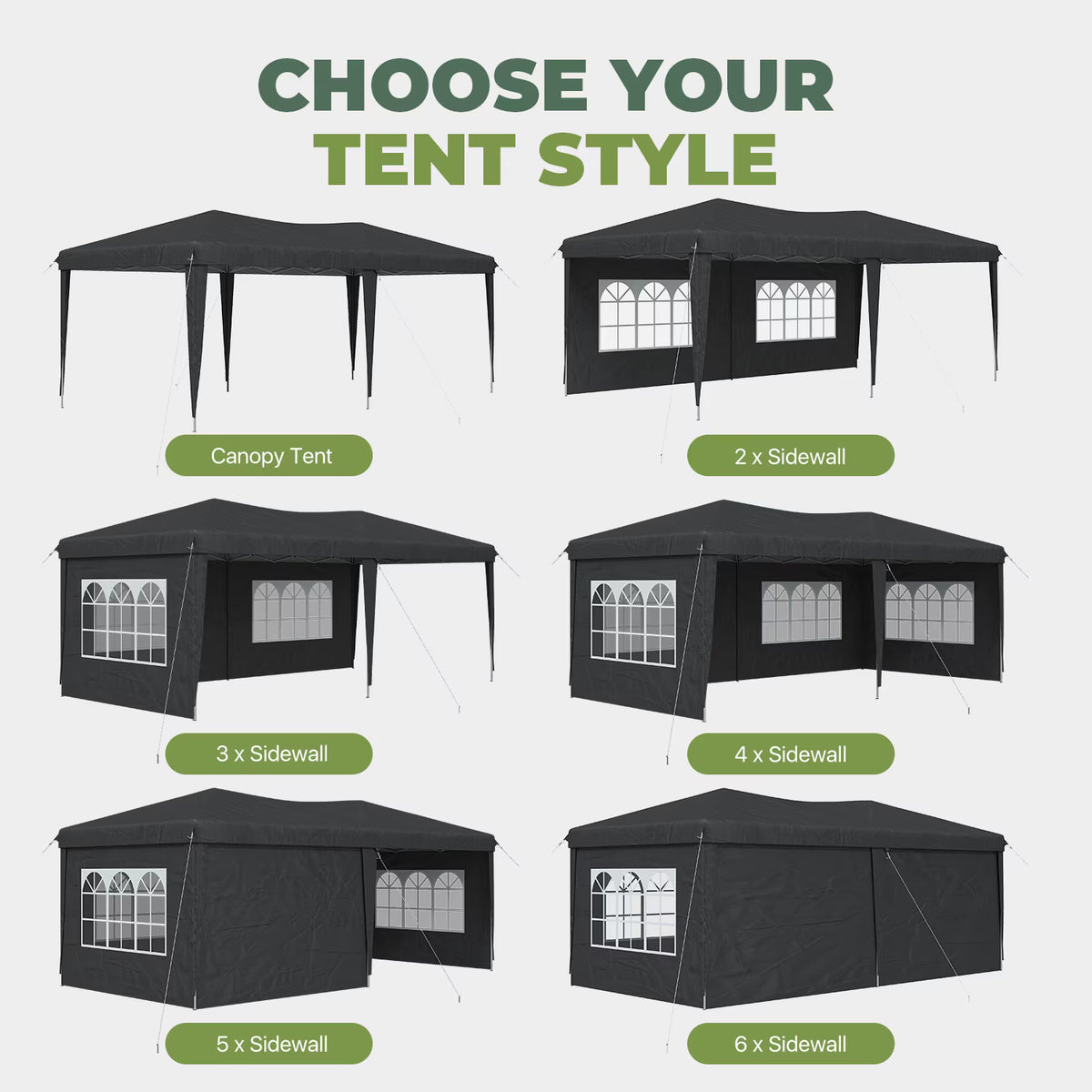 Dateyes 10x20 Pop Up Canopy Tent, Waterproof Party Tent with 6 Removable Sidewalls, 3-Level Height Adjustable Event Tent, Instant Shelter for Wedding, Party, Commercial & Market Events, Black