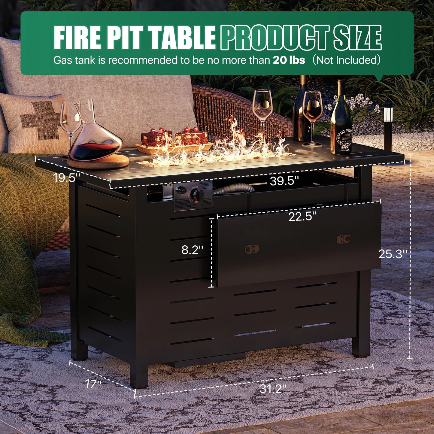 Clouddwell 40" Black Propane Fire Pit Table, 50,000 BTU Outdoor Gas Firepit with Lava Rocks, Removable Lid & Waterproof Cover for Patio Black