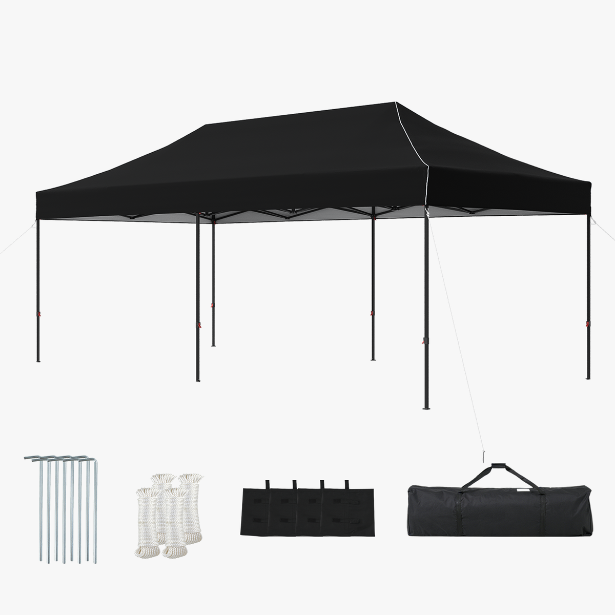 Dateyes 10x20FT Pop Up Canopy, Outdoor Canopy Tent with Carry Bag, Easy Setup Portable Instant Canopy with 4 Sandbags and 12 Stakes for Outdoor Events, Commercial, Beach, Backyard, Lawn, Black