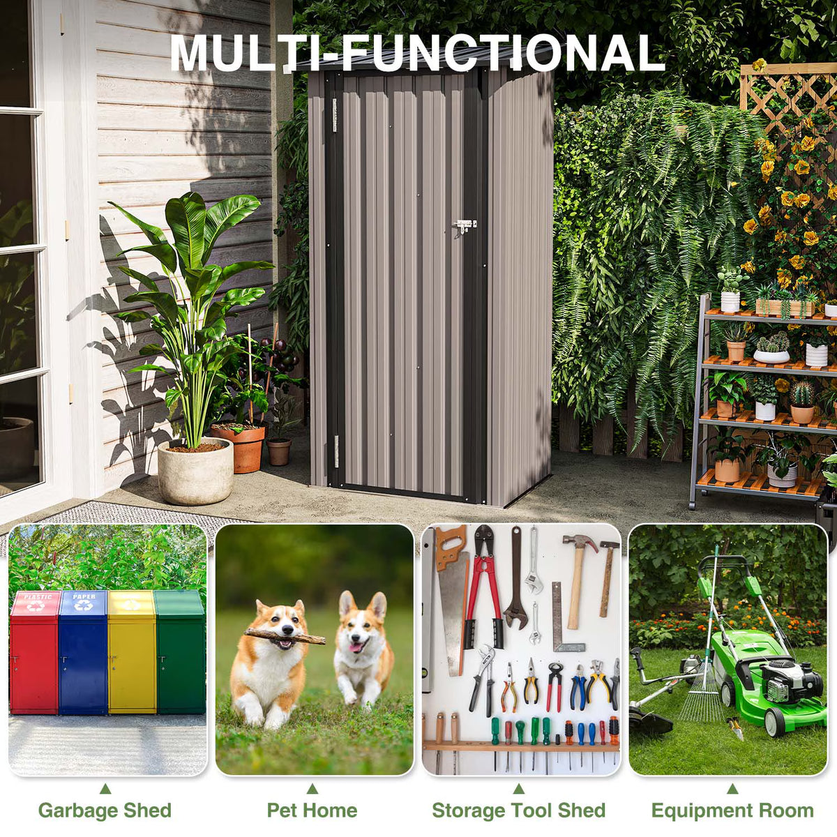 Sunmthink 3'x2' Small Metal Storage Shed, Storage with Lockable Doors, Garden Shed Tool Shed, Brown