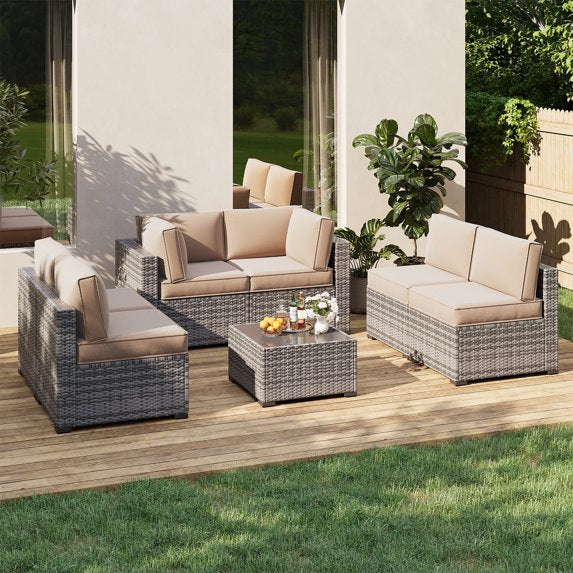 Clouddwell 14-Piece Premium Outdoor Cushion Set, High-Resilience Waterproof Cushions for 6-Seat Wicker Sectional, Comfort Upgrade (Off-White)