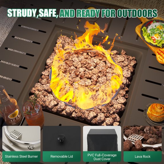 Clouddwell 28" Square 50,000 BTU Metal Fire Table with Lava Rocks & Weatherproof Cover