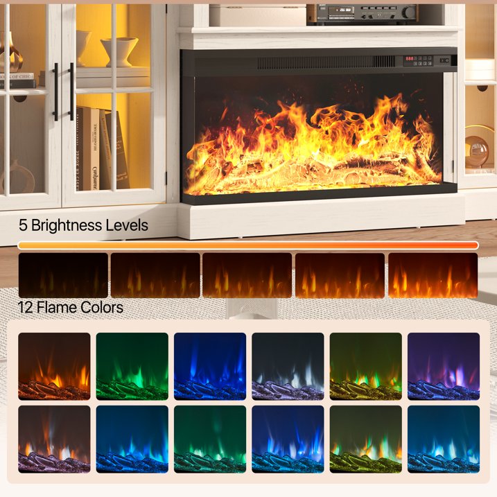 Sonegra 98" Farmhouse TV Stand with Fireplace for TVs up to 100", Media Entertainment Center with Adjustable Shelves and Large Storage Cabinets, for Living Room, White