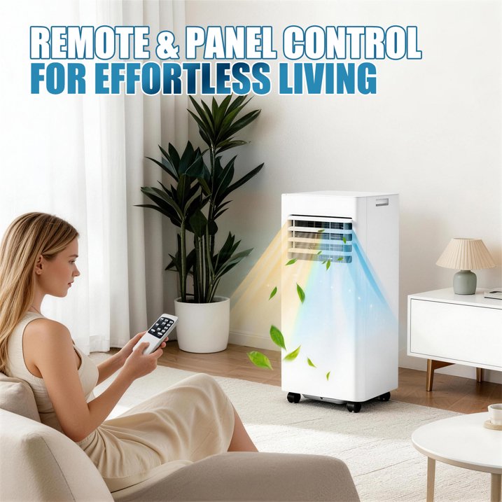 Sunmthink 10000 BTU 5-in-1 Smart Portable Air Conditioner, Standing Cooling & Heating Unit with Remote Control, Cooling, Heating, Dehumidifier & Fan Functions, 55dB Quiet Operation for Indoor Spaces