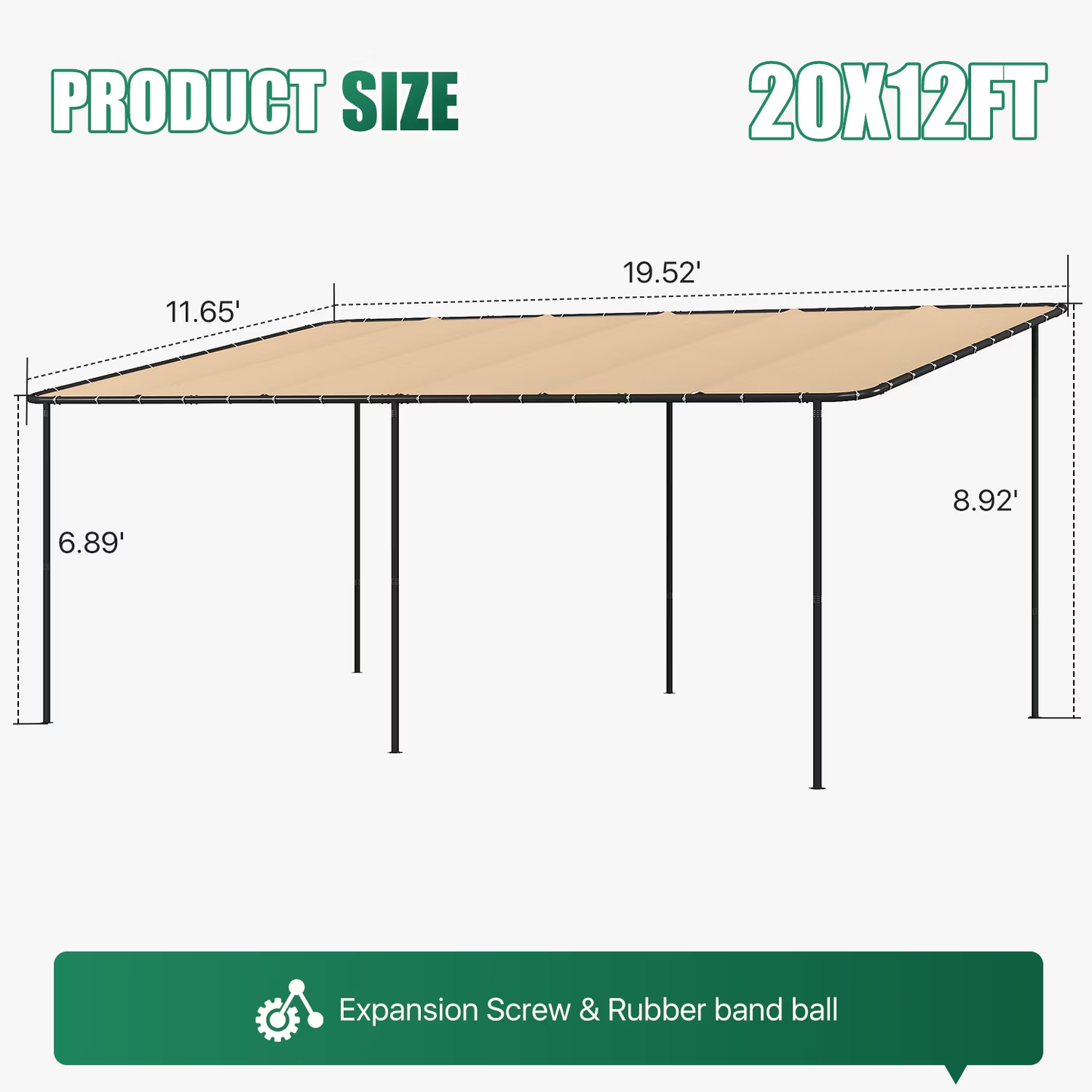 Clouddwell 12×20 FT Wall-Mounted Sloped Roof Outdoor Pergola Canopy, Water-Resistant & UV-Resistant Metal Patio Gazebo for Backyard Garden Porch in Khaki