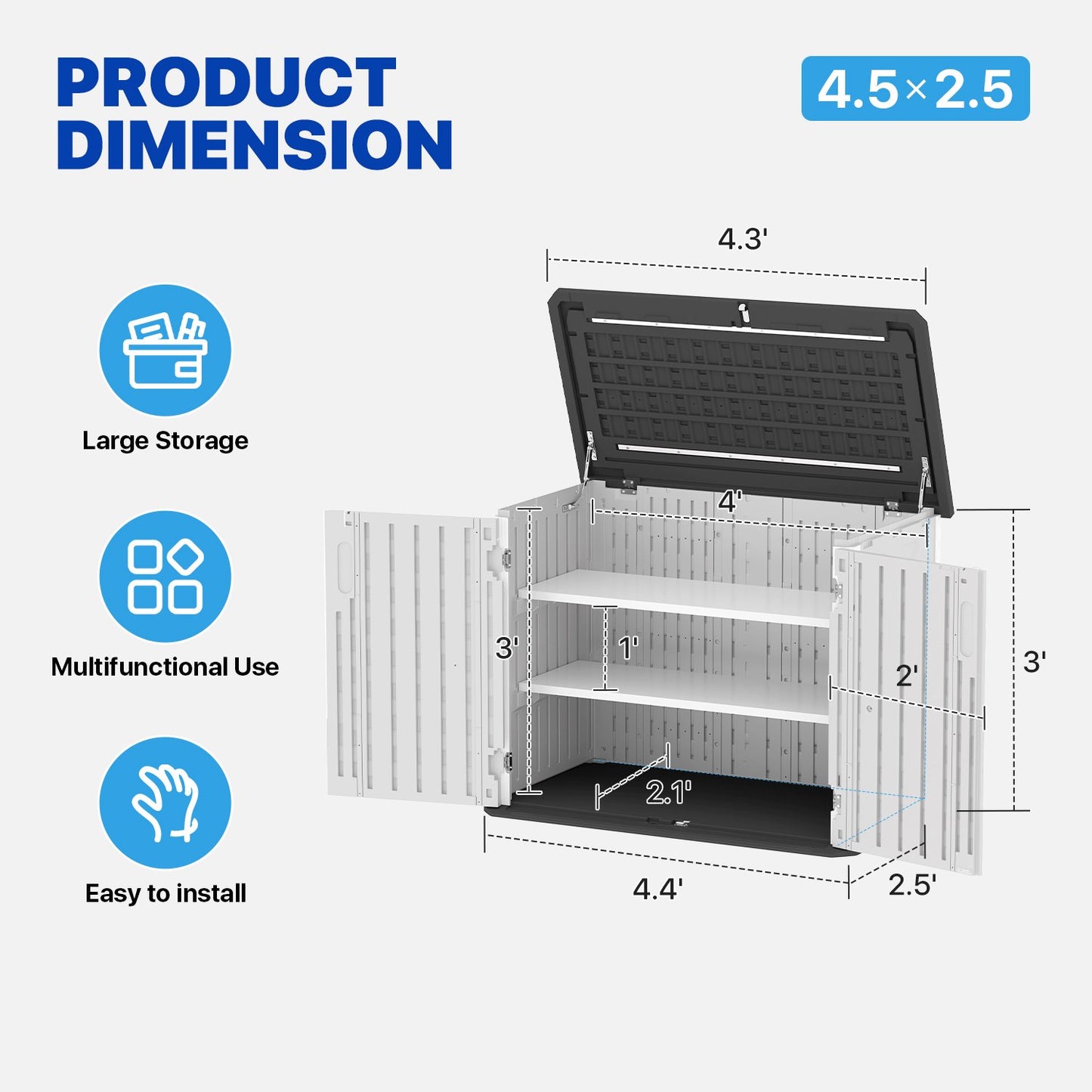 Cloudwell Outdoor Storage Shed with Metal Shelving Kit & Floor , 35 Cu.Ft Vertical Waterproof Resin Storage Cabinet for Garage Storage, Pool Storage, Bike Shed, Garden Tools, Patio Furniture, White