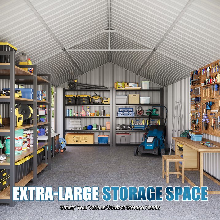 Clouddwell 12 x 20FT Shed Outdoor Storage Shed with Double Hinged Large Door, Extra Large Metal Shed with Lockable Door & Sloped Roof for Garden, Backyard, Patio and Backyard, Brown