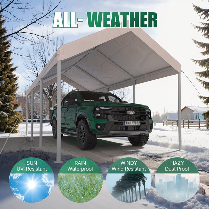 Clouddwell Carport 10x20 FT Heavy-Duty Portable Carport, Outdoor Car Canopy Shelter with Waterproof Tarp & Wind Resistant Design, Galvanized Steel Frame for Vehicle, RV, Boat, Truck Cover (Khaki)