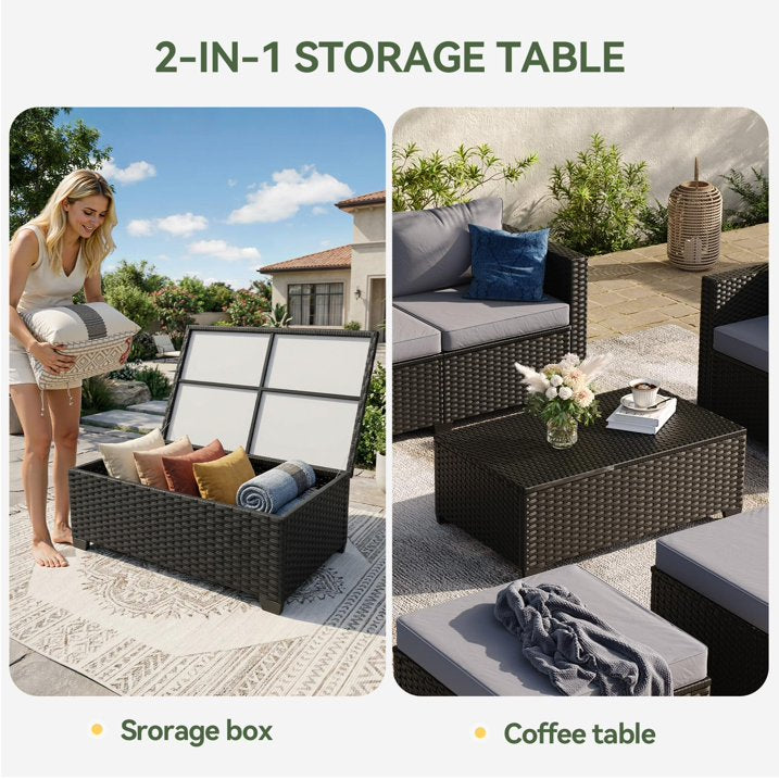 ClouddWell 4 Seat Outdoor Patio Furniture Set, Patio Conversation Sets with Thick Waterproof Cushions & Storage Coffee Table(Grey)