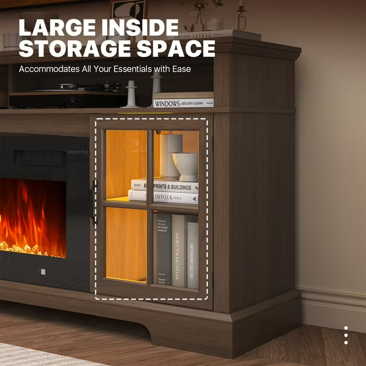 Sonegra Fireplace TV Stand, Farmhouse Entertainment Center for TVs Up to 81”, TV Console with Storage Cabinets, Media Console for Living Room, Brown