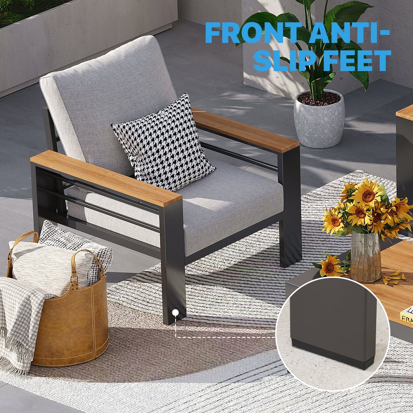 7-Seats Outdoor Patio Sectional Set with Coffee Table & Cushions - Aluminum Furniture for Terrace/Garden/Poolside (Gray)
