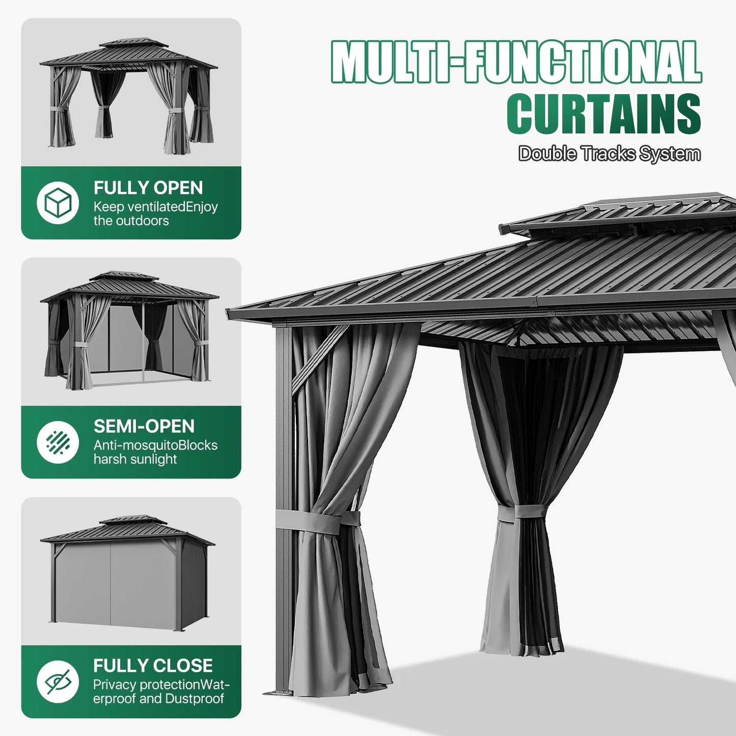 Clouddwell 10' x 12' Gazebo for Patio, Gazebo Pergola with Sloped Roof, Large Wall-Mounted Heavy Duty Awnings, for Deck, Patio and Backyard
