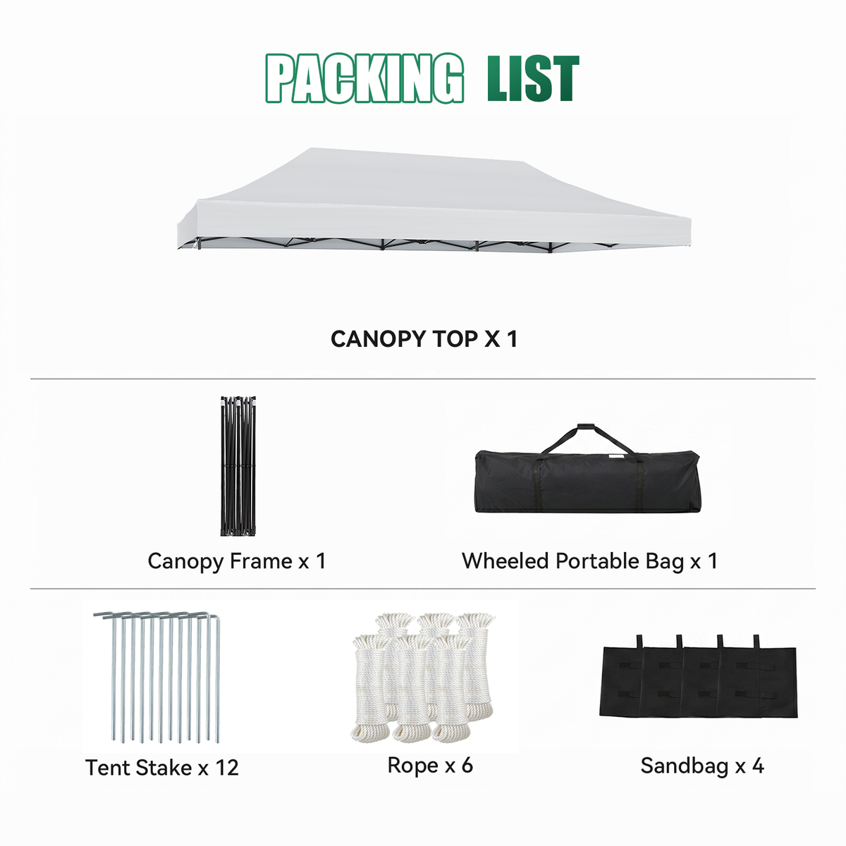 Dateyes 10x20FT Pop Up Canopy, Outdoor Canopy Tent with Carry Bag, Easy Setup Portable Instant Canopy with 4 Sandbags and 12 Stakes for Outdoor Events, Commercial, Beach, Backyard, Lawn, White