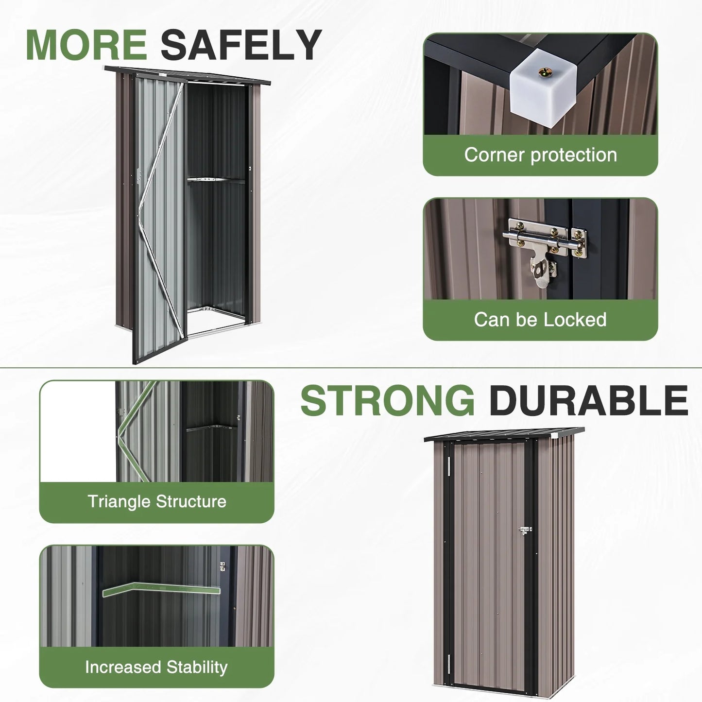 Sunmthink 3'x3' Small Metal Storage Shed, Storage with Lockable Doors, Garden Shed Tool Shed, Brown