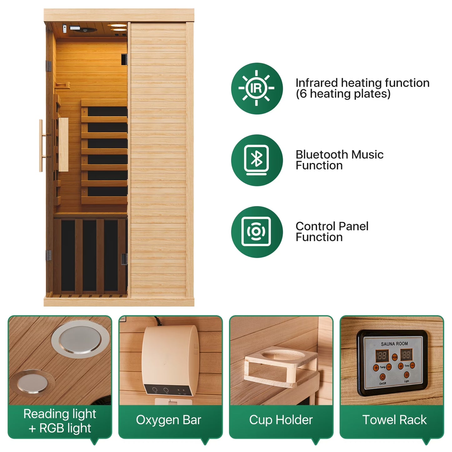 Clouddwell 2-Person Home Far Infrared Sauna | 850W High-Efficiency Heating Western Hemlock Dry Sauna with Color Lighting & Bluetooth Speaker (For Home & Gym Use)