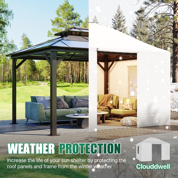 Clouddwell 10'x12' Hardtop Winter Gazebo Cover - All-Weather Waterproof Enclosed Storage with Sidewalls & Screens, White (Gazebo Not Included)