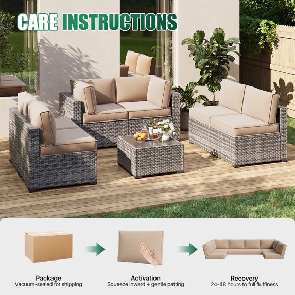 Clouddwell 14-Piece Premium Outdoor Cushion Set, High-Resilience Waterproof Cushions for 6-Seat Wicker Sectional, Comfort Upgrade (Off-White)