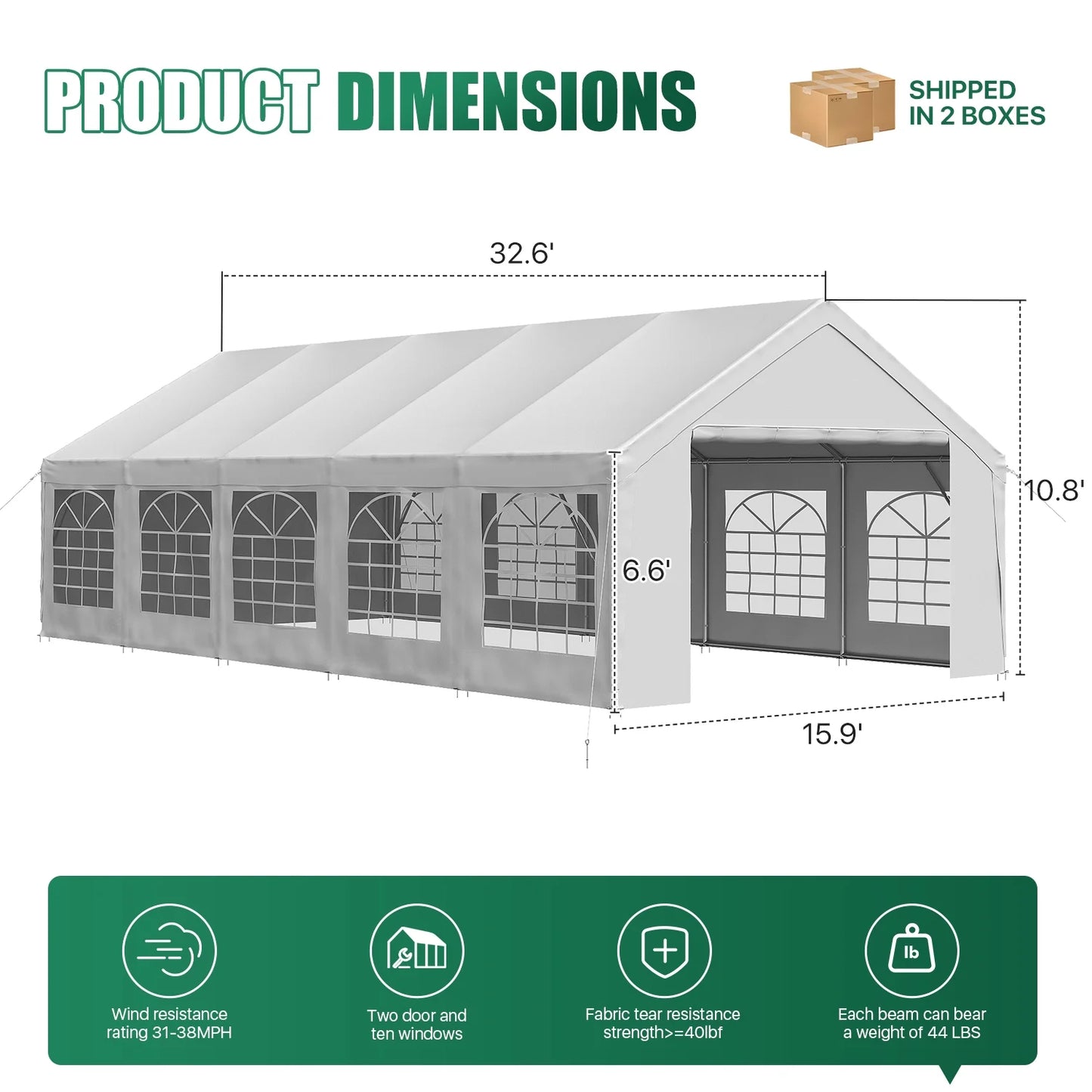 Clouddwell 32*16FT Party Tent,Heavy Duty Outdoor Awning Tent,with Removable Sidewalls, Commercial Wedding Big Tent,Carport, BBQ,UV 50+, Waterproof, White