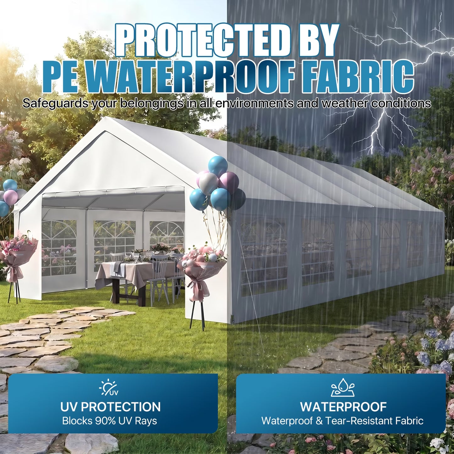 Sunmthink 20x40 Party Tent, Wedding & Event Tents for Party with Removable Sidewalls &Roll-up Door, Heavy-Duty Steel Frame for Outdoor Weddings, Birthday Parties, Camping
