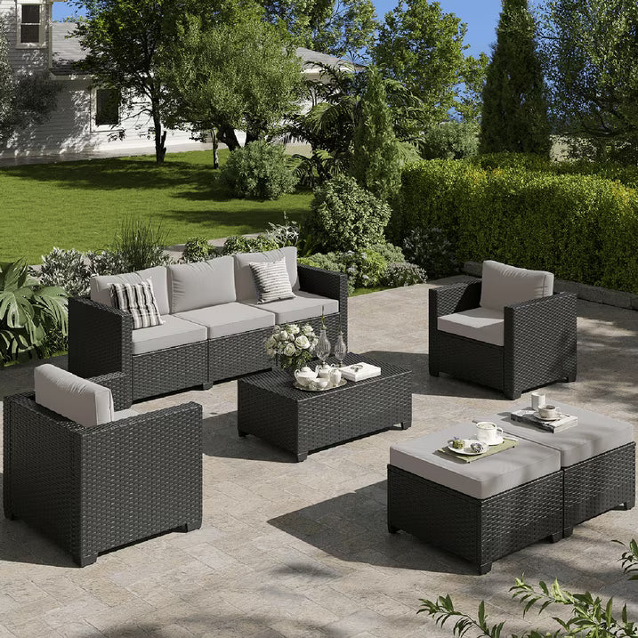 Clouddwell 7 Seats Patio Furniture Set with Storage Coffee Table, All Weather Wicker Outdoor Sectional With Thickened Cushion and Waterproof Cover, Gray