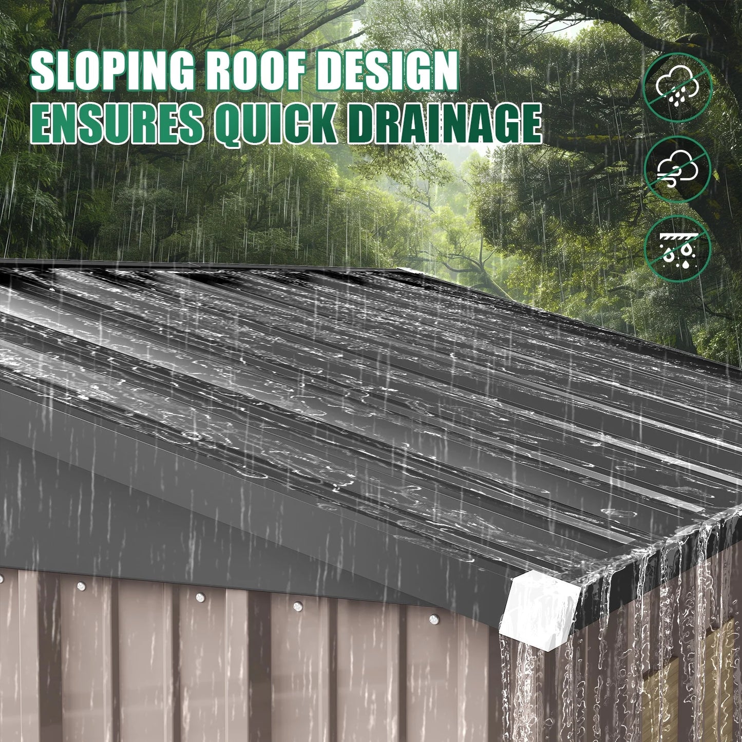 Clouddwell 10x12 ft. Metal Storage Shed, Waterproof Steel Garden Shed with Lock, Brown