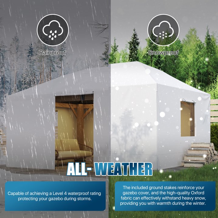 Sunmthink 12'x16' Double Top Gazebo Cover - 4-Season Enclosed Protection with Mesh Sidewalls & Waterproof Design,White (Gazebo Not Included)