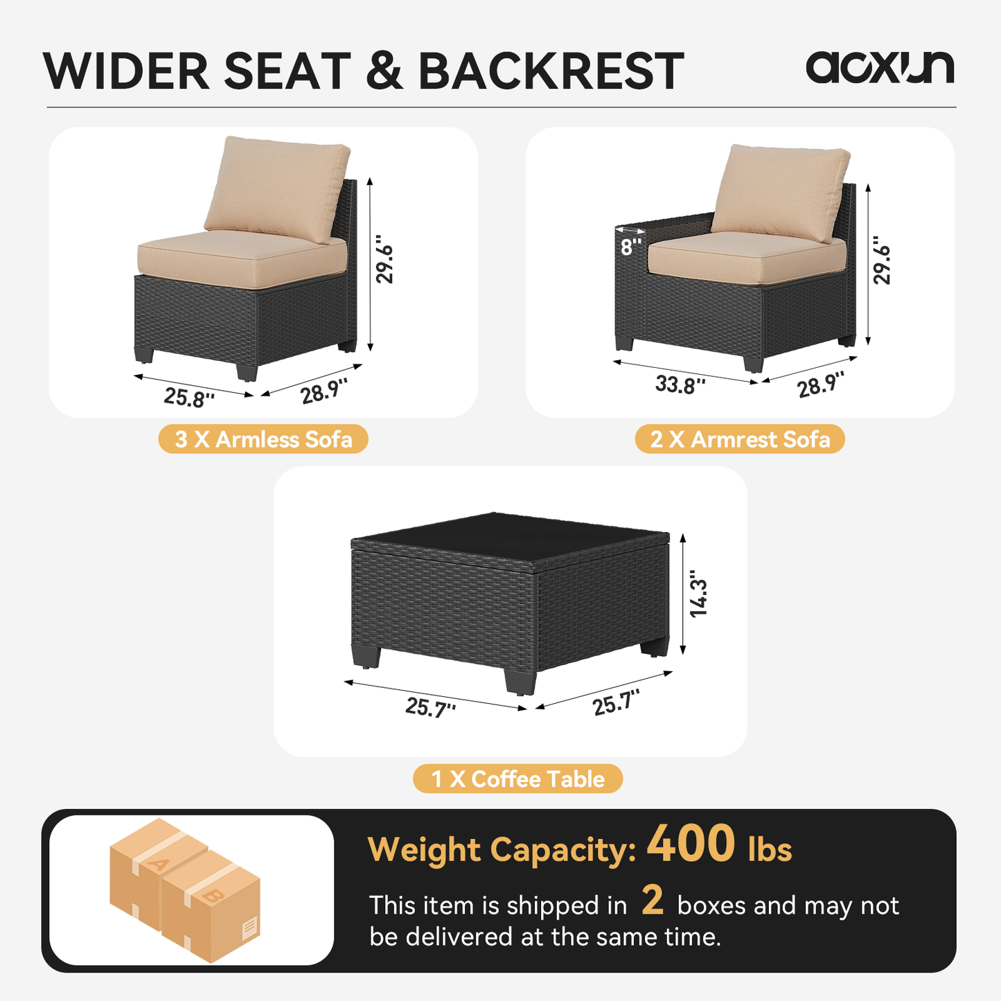 Clouddwell 6-Piece Outdoor Patio Set,4-Inch Thickened Cushions, All-Weather Wicker Sectional with Coffee Table & Custom Protective Cover Beige
