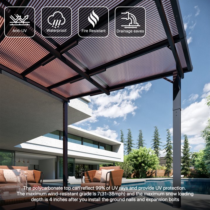 Sumnthink 10'x14' Gazebo for Patio, Gazebo Pergola with Sloped Roof, Large Wall-Mounted Heavy Duty Awnings, for Patio, Deck and Backyard