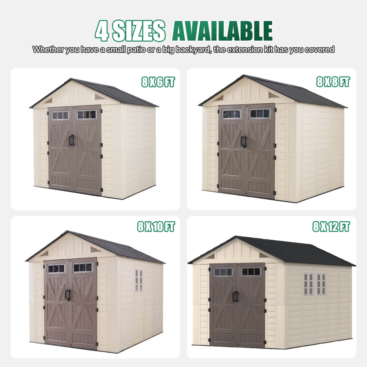 Clouddwell 8x10 FT Outdoor Storage Shed with Floor, HDPE Resin Garden Storage House with Double Doors, Windows & Ventilation, Heavy Duty Backyard Tool Shed for Lawn Equipment and Garden Supplies