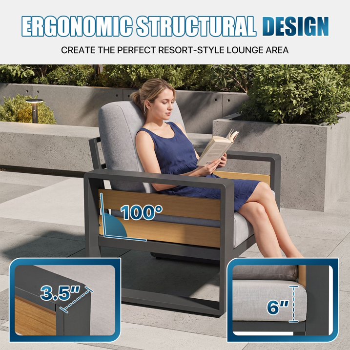 Clouddwell 7-Seats Aluminum Patio Furniture Set, Outdoor Metal Sofa Conversation Set with Coffee Table for Pool Garden Porch Backyard, Light Gray