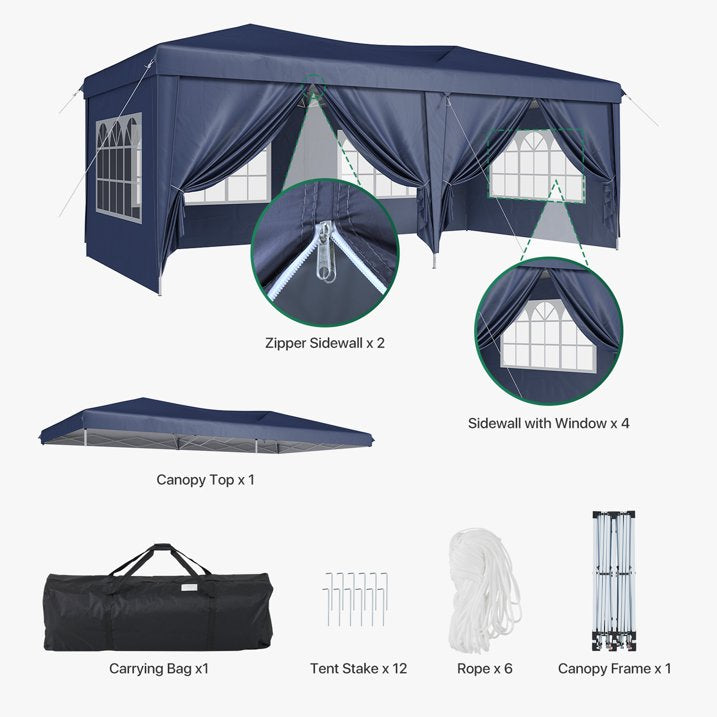 ClouDDwell Pop up Canopy, Party Tent, 10x20 ft. Portable Outdoor Event, Instant Shelter Canopy with 6 Removable Sidewalls and 1 Carry Bag, Blue