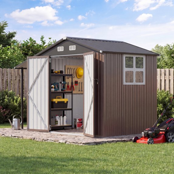 Clouddwell Metal Storage Shed with Hardtop Pergola 10x6 ft 2-in-1,57 Sq. Ft Outdoor Tool Shed for Backyard