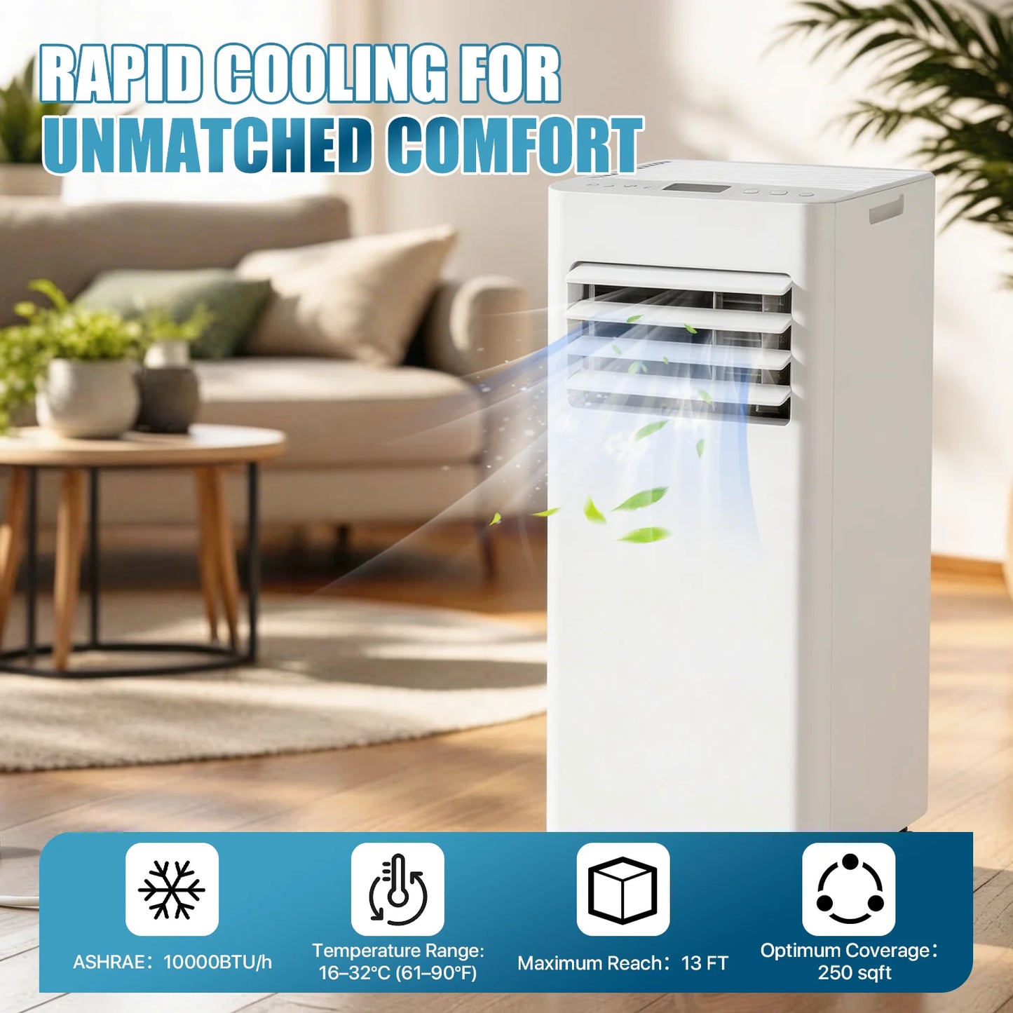 YardCache 10000 BTU Portable Air Conditioners, 3-1 Standing Smart Cooling AC , APP/Remote, Cooling, Dehumidifier and Fan, Automatic Unit for Bedroom, 55dB Quiet, Portable AC for Room Indoors
