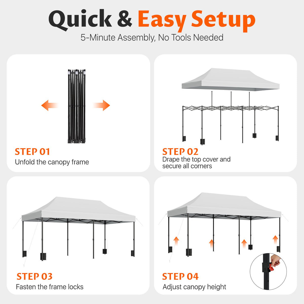 Dateyes 10x20FT Heavy Duty Pop Up Canopy Tent, Waterproof All Season Instant Tent for Outdoor Weddings & Party, Portable Event Tent with Roller Bag, White