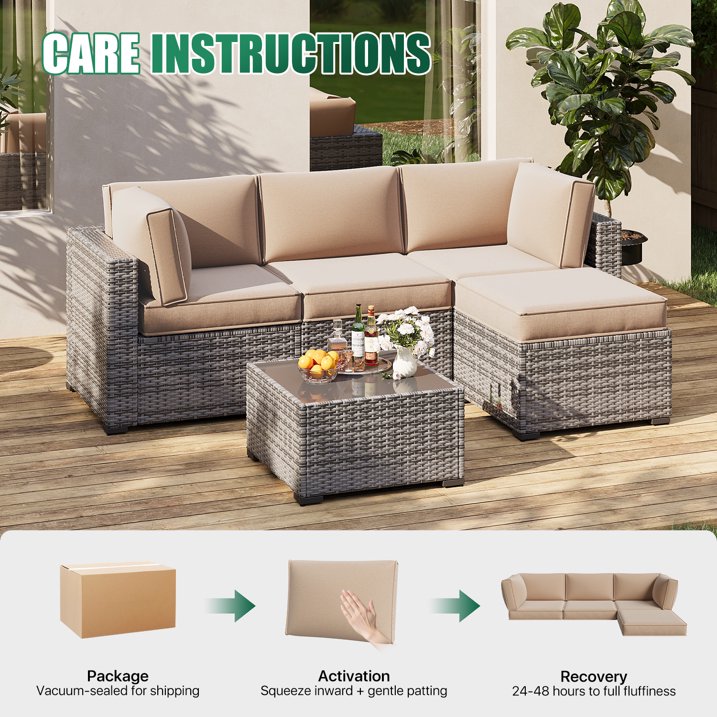 Clouddwell 9-Piece Premium Outdoor Cushion Set, High-Resilience Waterproof Cushions for 4-Seat Wicker Sectional, Comfort Upgrade(Off-White)