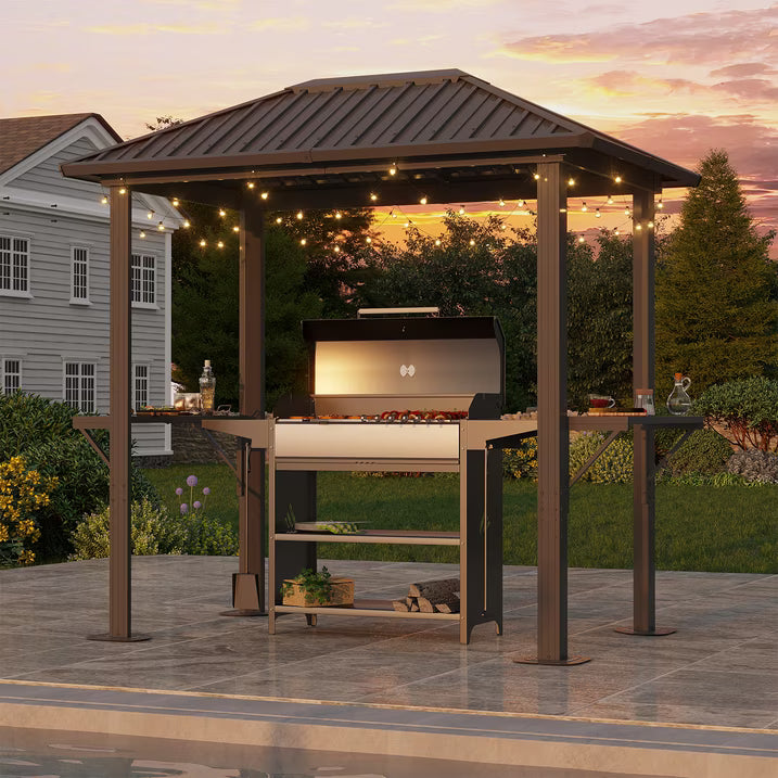 Dateyes 5' x 8' Grill Hardtop Gazebo,Outdoor BBQ Pavilion with Galvanized Steel Roof, Aluminum Frame, Shelves, for Lawn, Garden, Patio, or Backyard