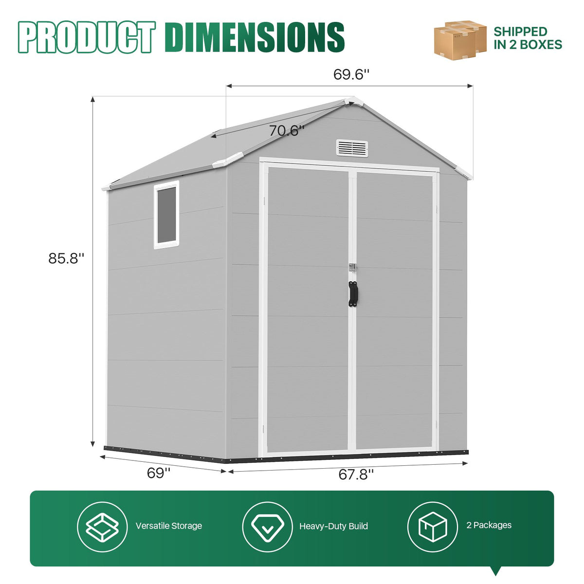 Dateyes 6 x 6 FT Resin Outdoor Storage Shed, Outdoor Sheds with Floor & Window, All-Weather Heavy Duty Plastic Shed for Backyard, Garden, Patio, Light Gray