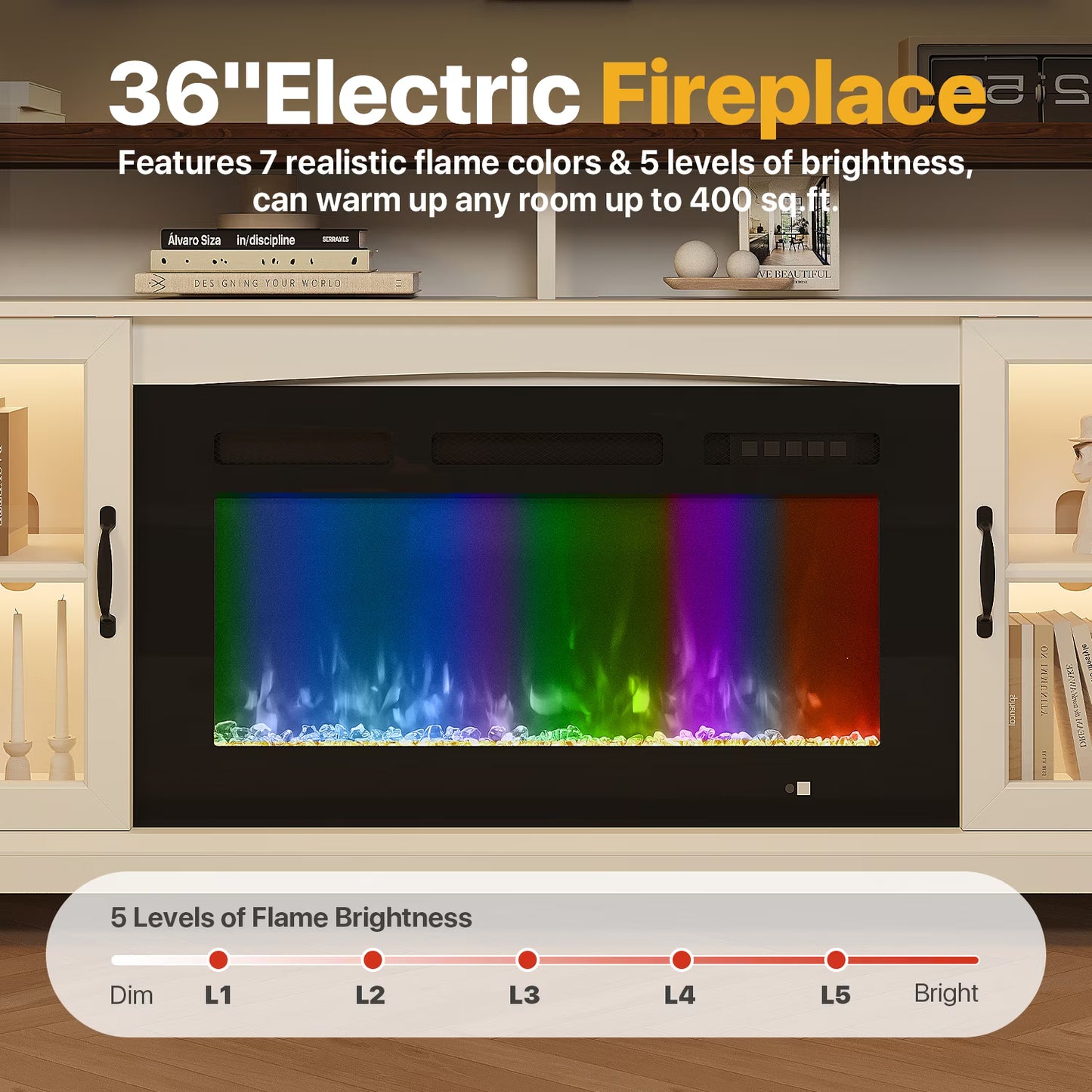 Sonegra Fireplace TV Stand with Glass Door for TVs up to 80", 70" Entertainment Center with Fireplace, Media Console for Living Room, White