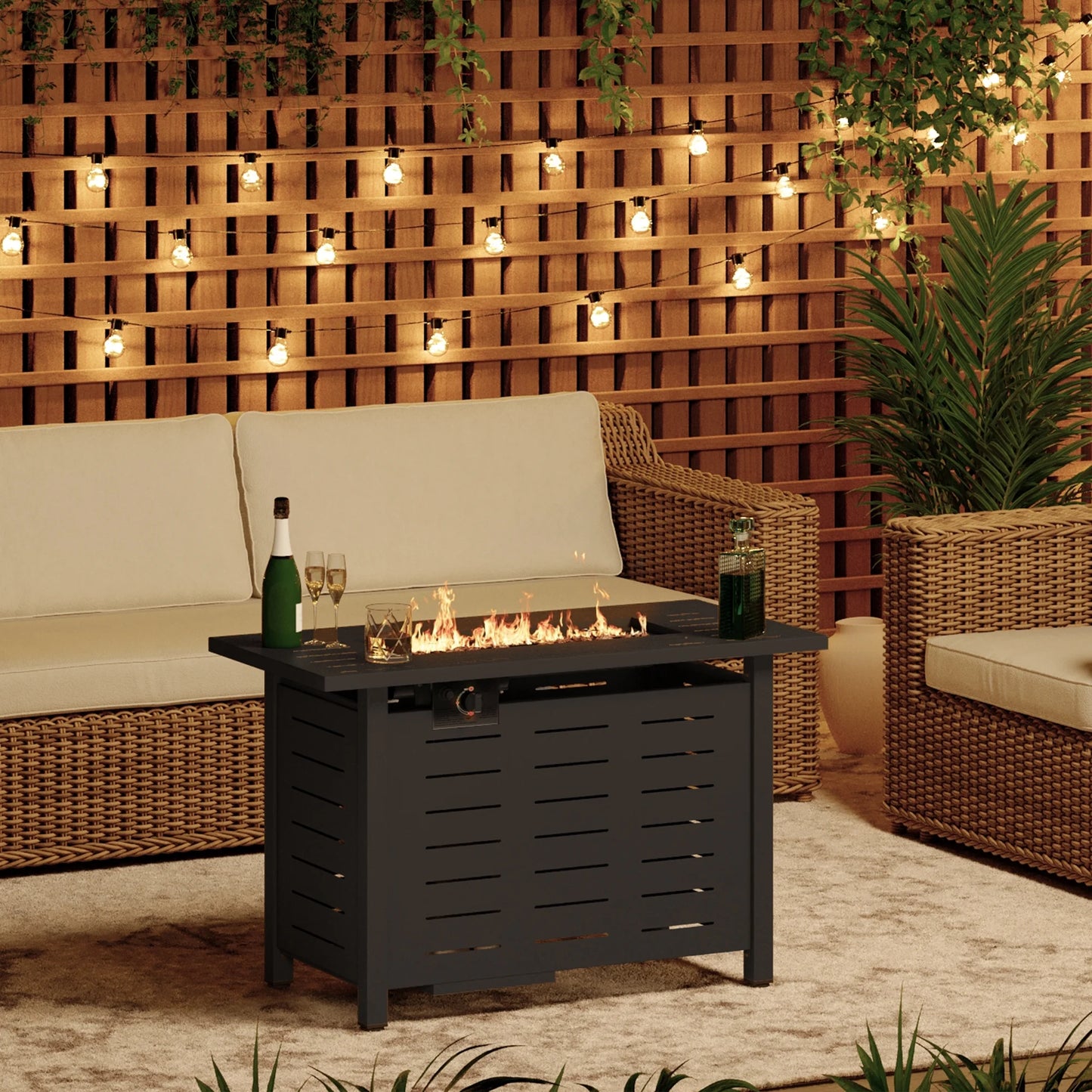 Aoxun 40" Propane Fire Pit Table, 50,000 BTU Auto Ignition Steel Gas Fire Pit with Removable Lid & Waterproof Cover for Patio, Backyard, Black