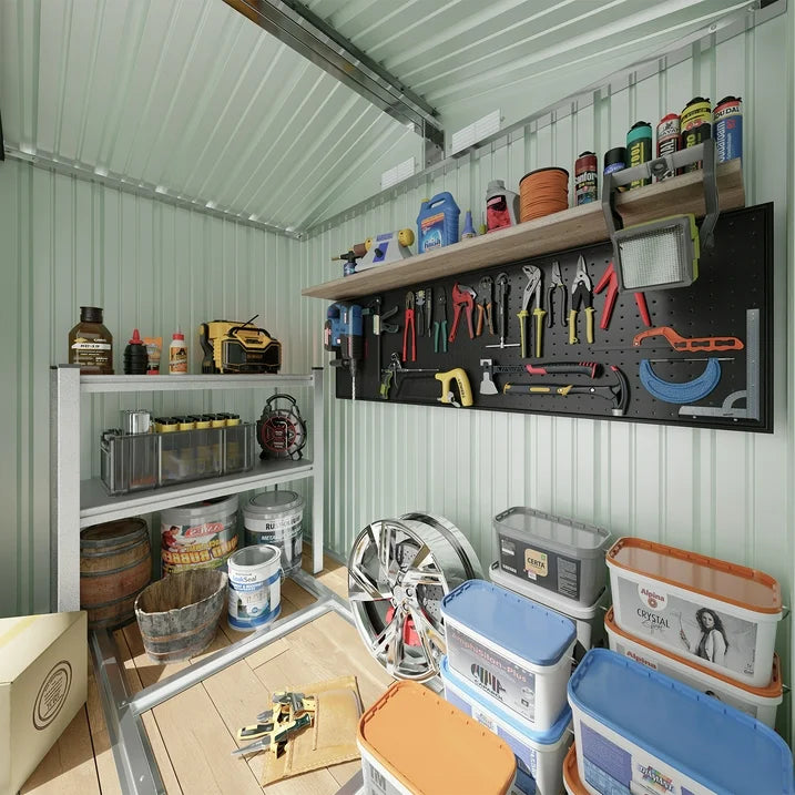 Clouddwell 6x4 ft. Metal Storage Shed with Base, Galvanized Steel Outdoor Garden Shed (Brown)