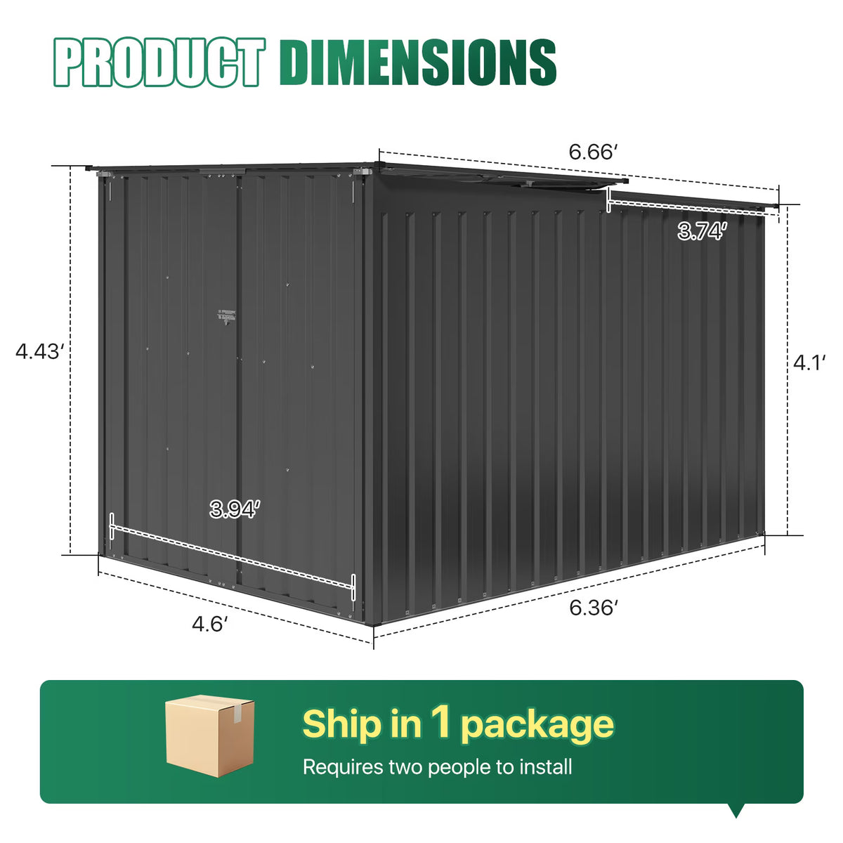 Dateyes Outdoor Storage Shed, 4.6x6.4 FT Bike Storage Shed with Flip Lid & Double Doors, Metal Outdoor Storage Cabinet for Garden, Backyard, Black