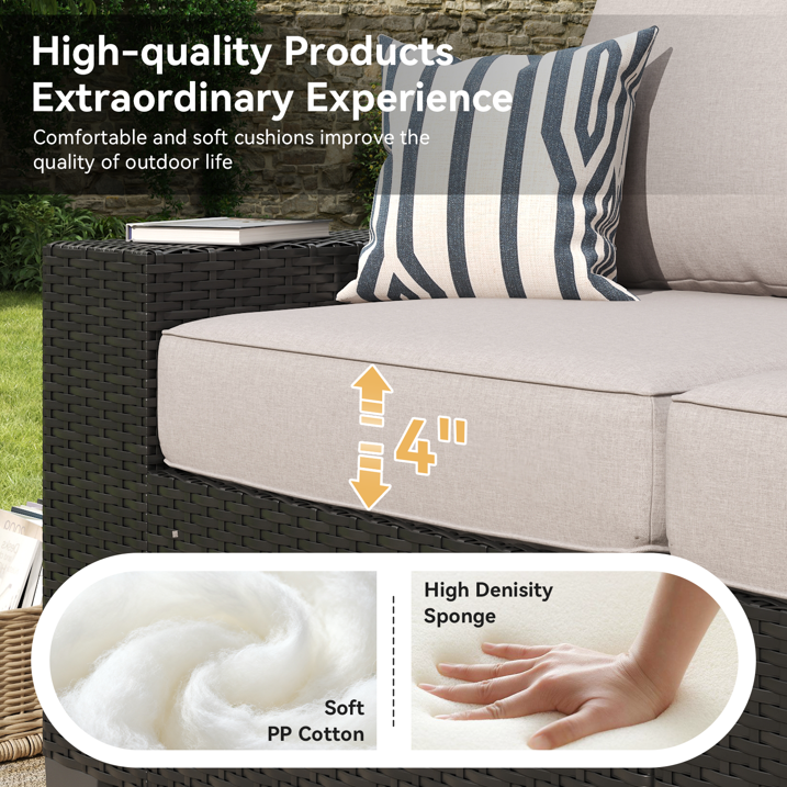 Clouddwell 7-Piece Outdoor Patio Set,4-Inch Thickened Cushions, All-Weather Wicker Sectional with Fire Table, Coffee Table & Custom Protective Cover Gray
