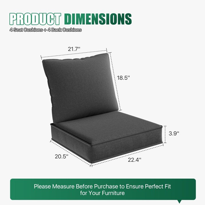 Clouddwell 4-Piece Premium Outdoor Cushion Set, 20x22x4 Inches High-Resilience Waterproof Cushions for 4-Seat Wicker Sectional(Dark Grey)