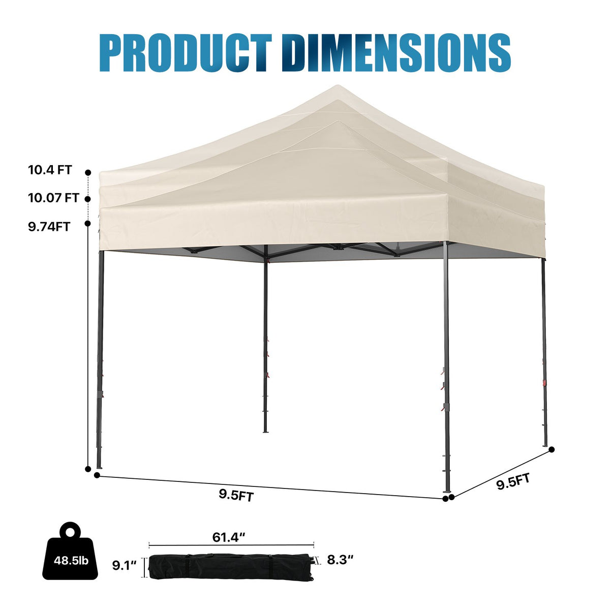 Dateyes 10x10FT Pop Up Canopy, Outdoor Canopy Tent with Carry Bag, Easy Setup Portable Instant Canopy with 4 Sandbags and 8 Stakes for Outdoor Events, Parties, Beach, Backyard, Lawn, Beige
