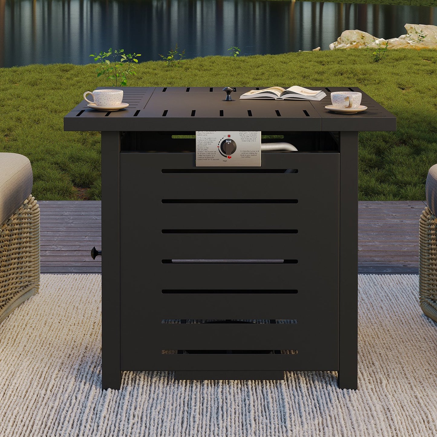 Clouddwell 28" Square 50,000 BTU Metal Fire Table with Lava Rocks & Weatherproof Cover