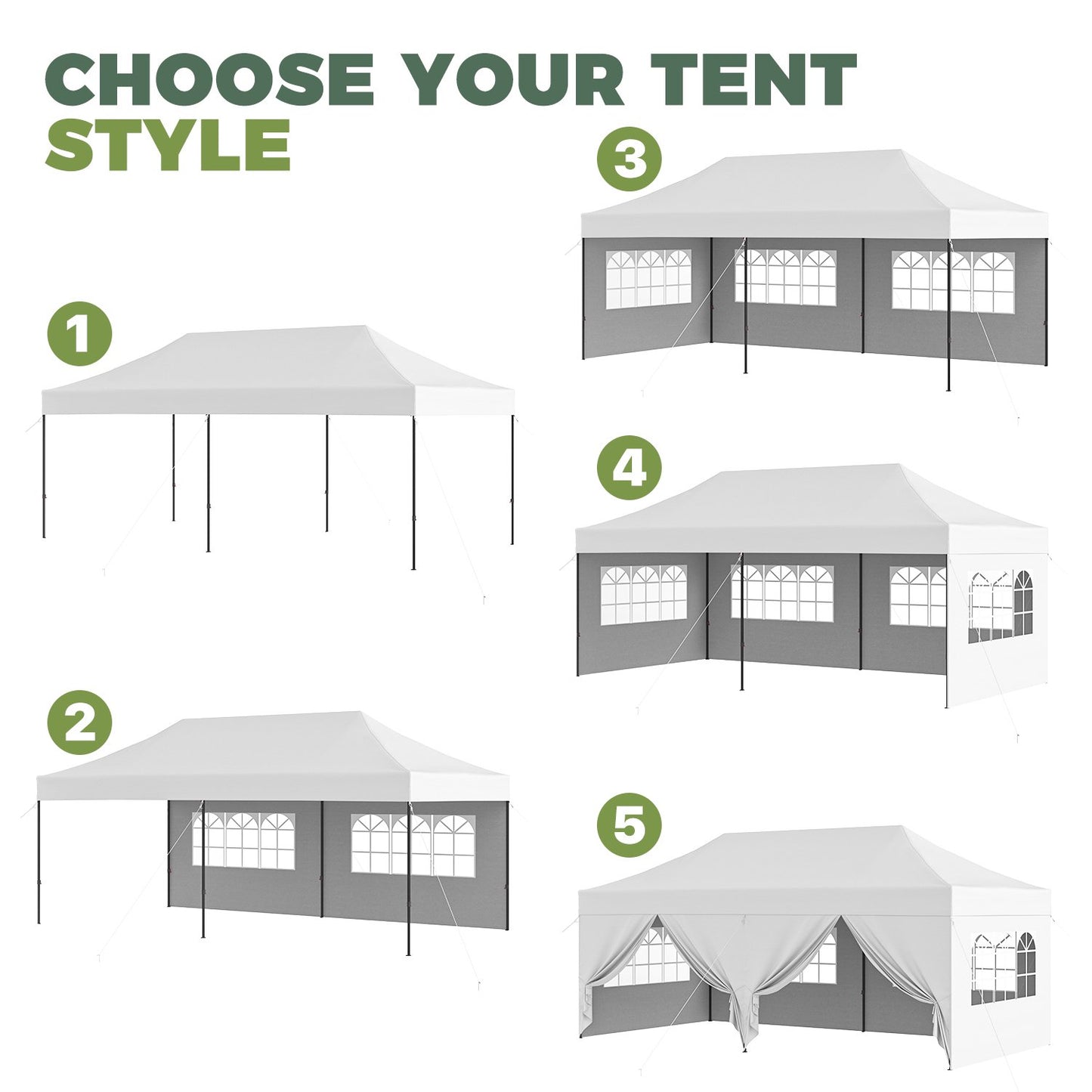 Clouddwell 10'x20' Pop Up Canopy Tent with 6 Removable Sidewalls, Adjustable Height Instant Outdoor Canopy, Portable Sun Shade Shelter with 4 Sandbags, Easy Setup for Parties, Camping, Events, White